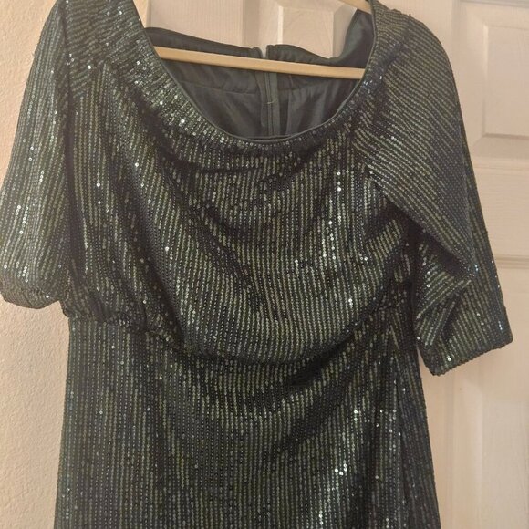 Green Sequin holiday Event party occasion stretch shiny midi sexy dress XL - Picture 7 of 7